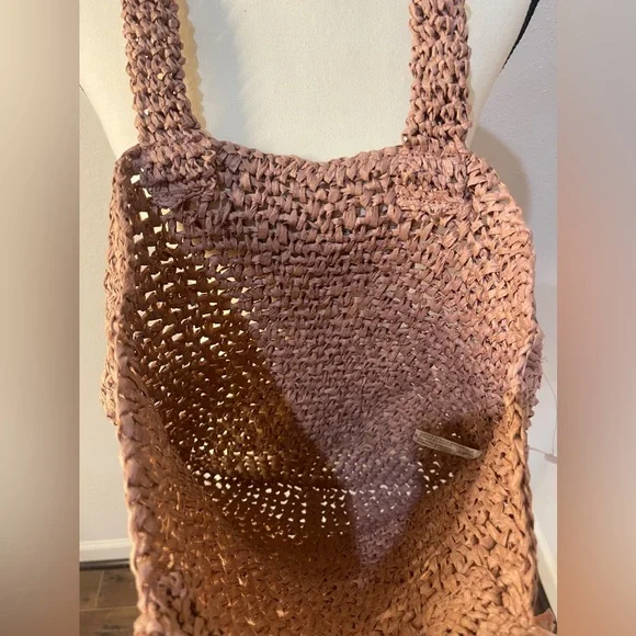 EXPRESSIONS NYC Paper Straw Tote Bag Woven Purse Pink New With Tags Handbag - Picture 4 of 11